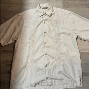 Silk Short Sleeve Button-Up Shirt in Light Cream